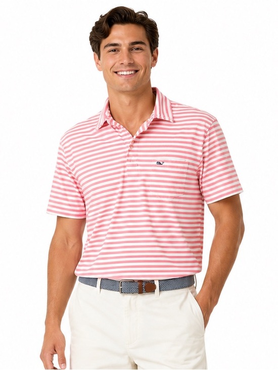 Vineyard Vines Other - Vineyard Vines Pink & White Striped Polo Whale Embroidery